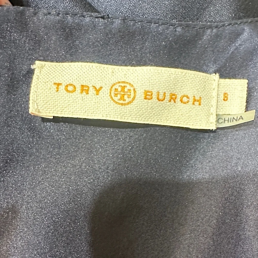 Tory Burch Navy Embellished Sequined and Beaded Silk Blouse